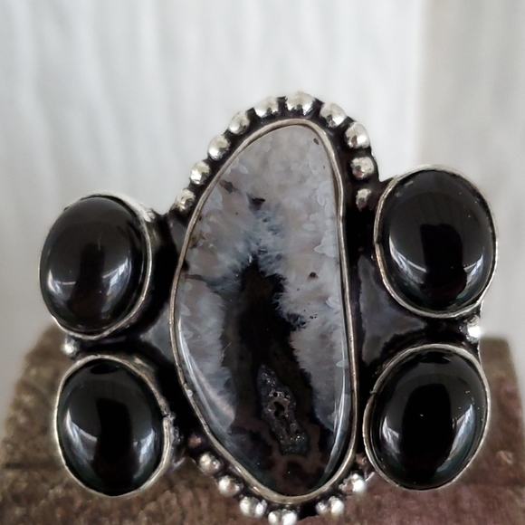 New Solar Agate & Black Onyx 925 Silver Ring. - Picture 3 of 6